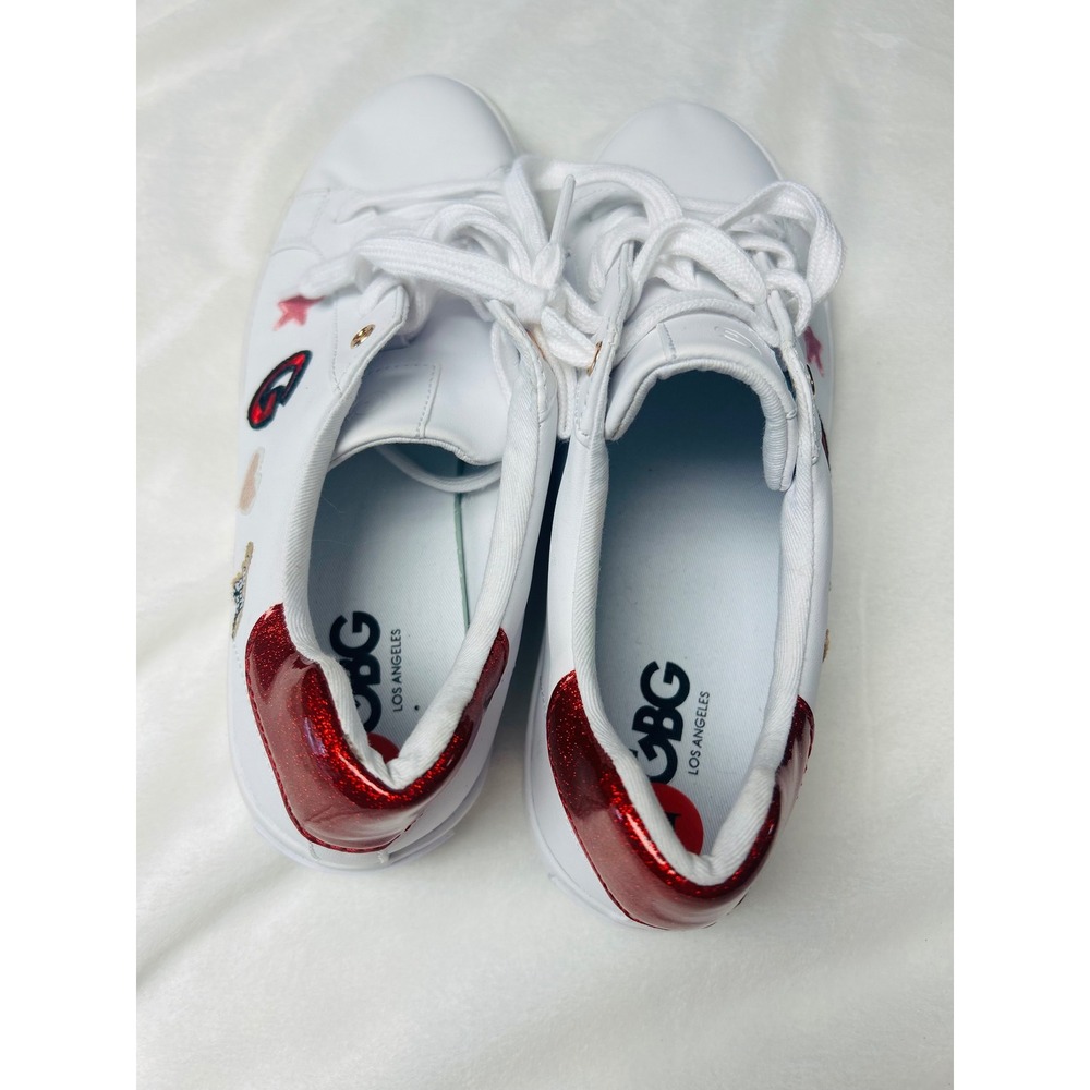 GBG Los Angeles Womens White Sneakers Red Glitter Heel Patch Detail Shoes 10M - Picture 3 of 7